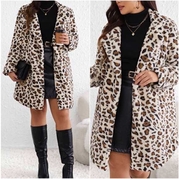 Cozy Leopard Print Open Front Teddy Jacket Coat - Picture 1 of 4